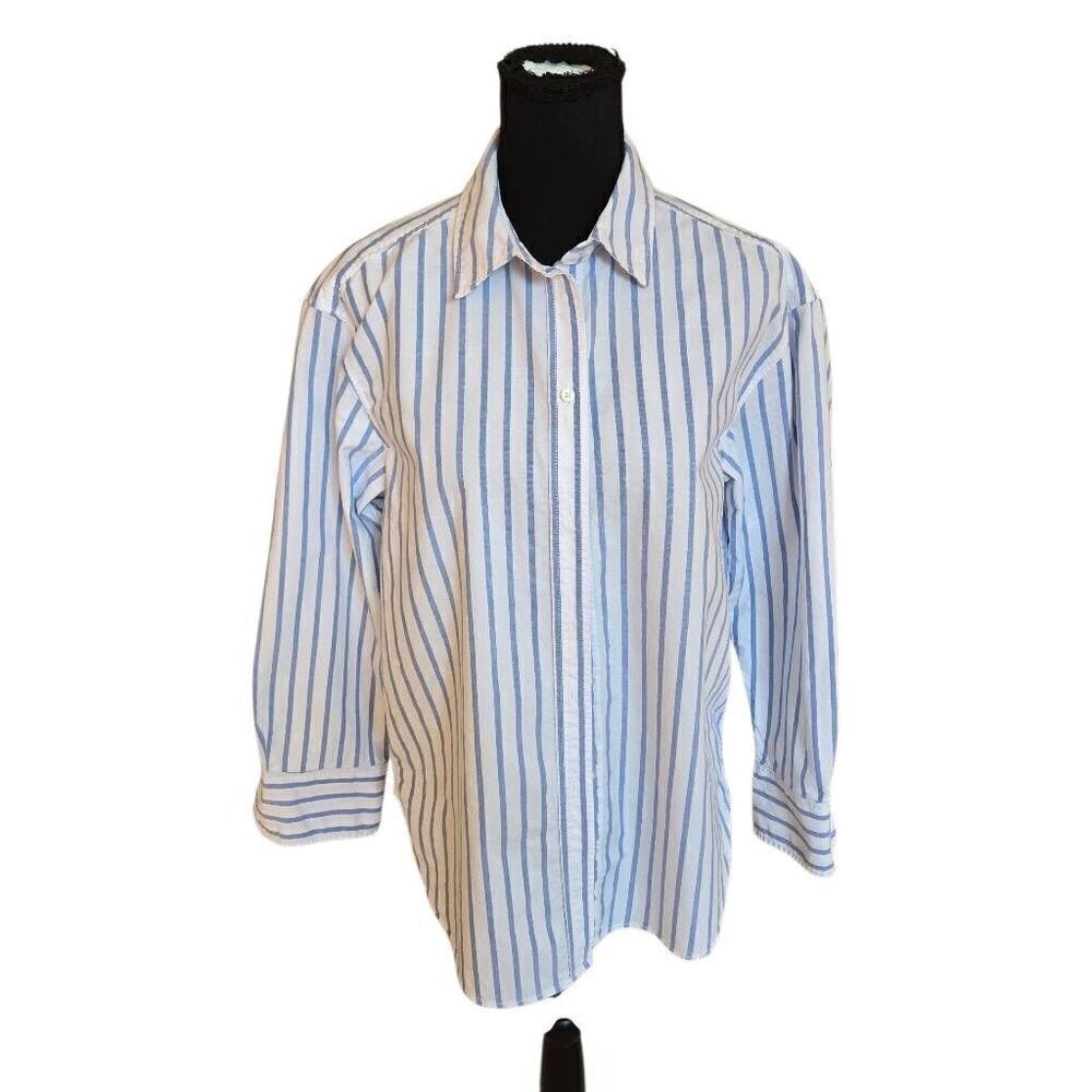 H & M Womens Blue and White Stripe Button Down Long Sleeve Shirt XS